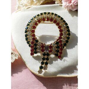 Vintage Christmas Wreath Brooch Pin in Original Box - Holiday Stone - Rare Find